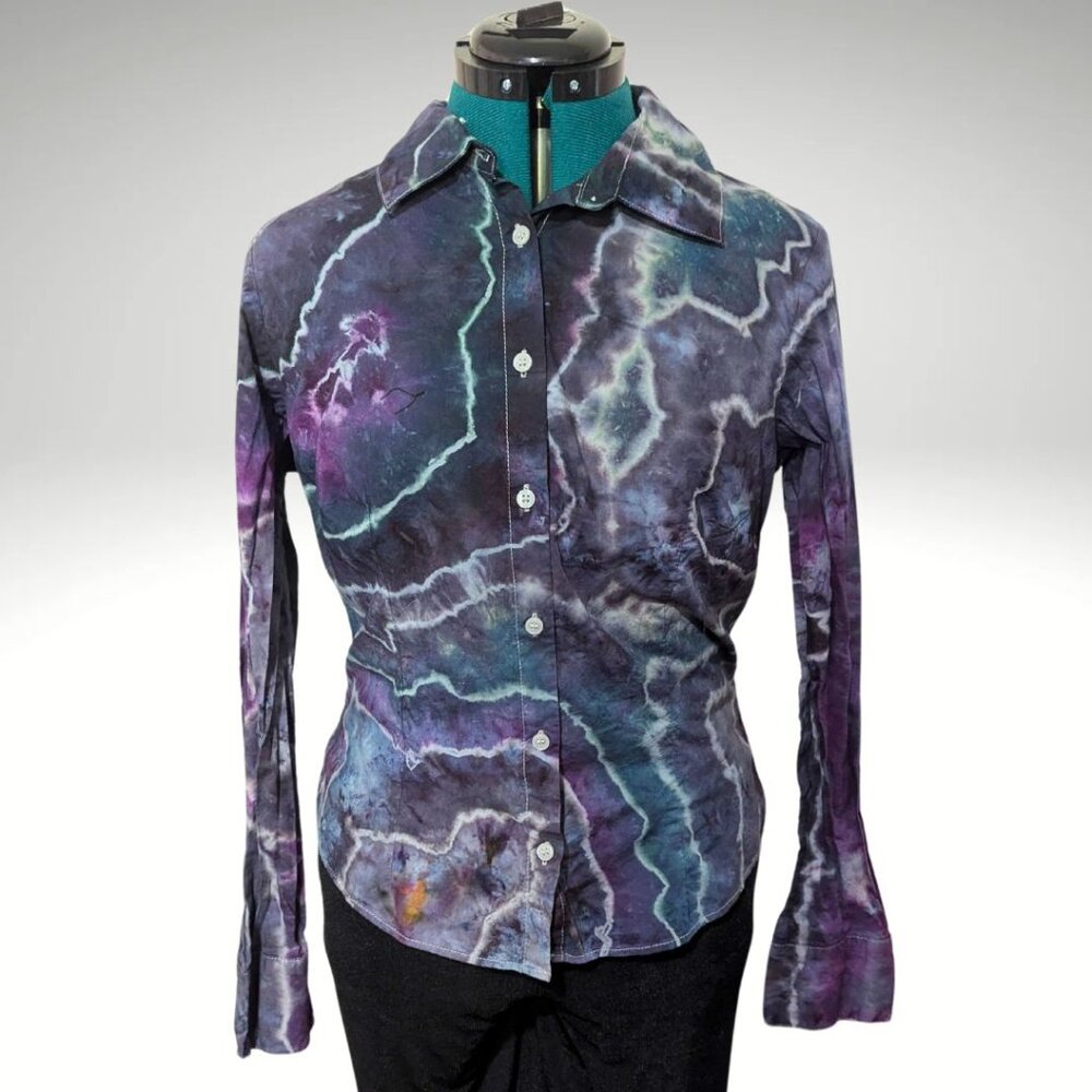FREE SHIPPING! One of a Kind Hand Dyed Semi Fitted Button Down Shirt